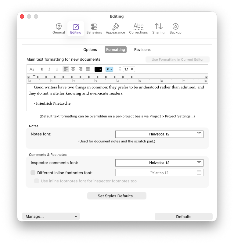 Formatting in Scrivener 3 for macOS