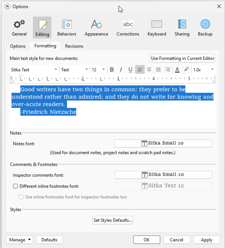 Formatting in Scrivener 3 for Windows